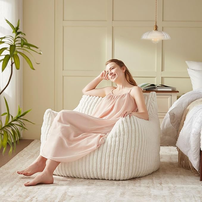 Giant Bean Bag Chairs for Adults Teens, Large Bean Bag Sofa Chairs with Filling Comfy Fuzzy BeanBag Chair with Armrests for Bedroom Living Room Reading-Ruum Studio Home