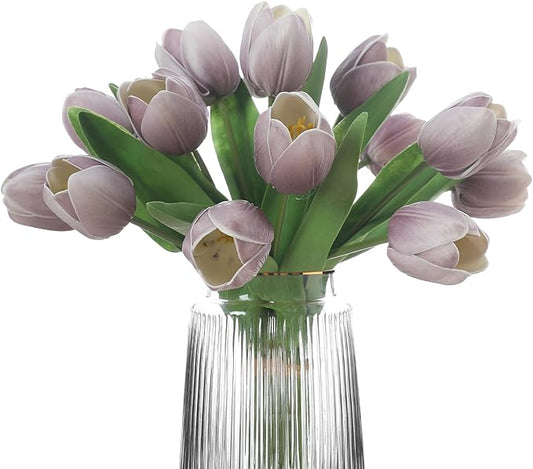 Light Purple Artificial Tulips, 2 Bundles 14Pcs, Fake Tulips Artificial Flowers, 2 x 2.4 Inch Large Flower Head Big Tulip, Easter Valentine's Day Mother's Day Home Decoration Flowers-Ruum Studio Home