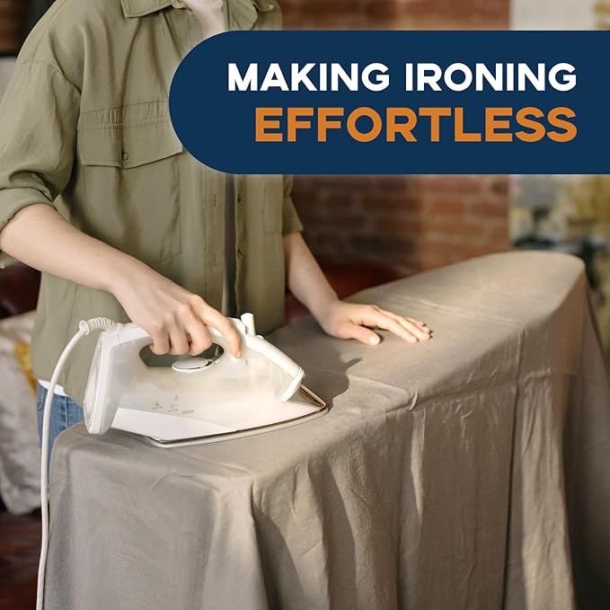 Ironing Board 43x13, Compact Iron Board Full Size with Heavy Duty Iron Rest, Thick Padded Cover, Adjustable Height, Sturdy Lightweight Steel Legs, Black-Ruum Studio Home