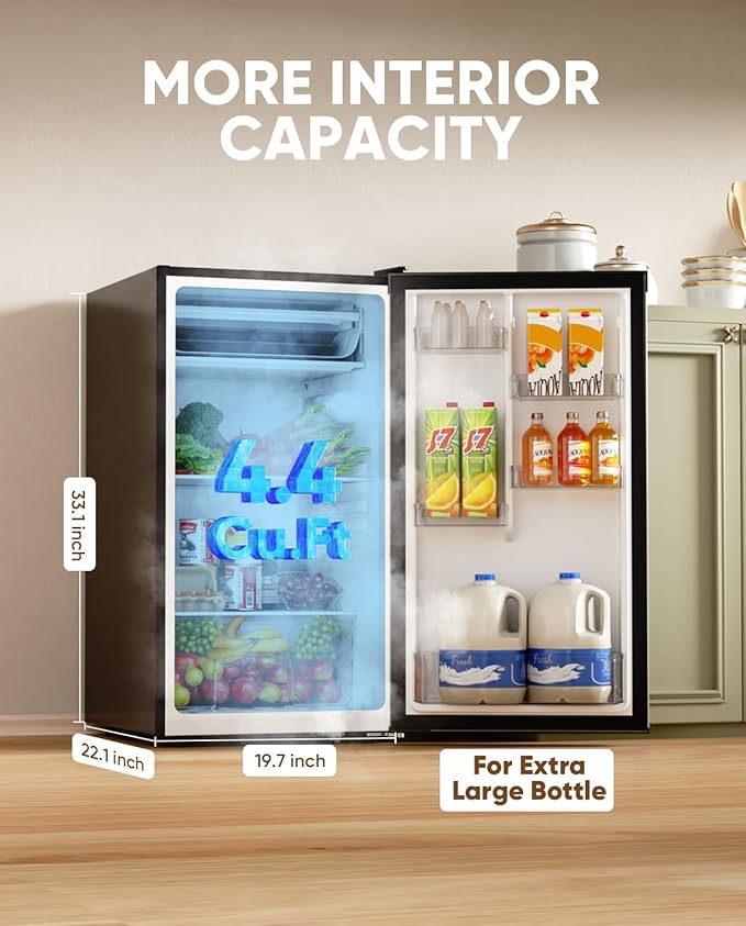 Upstreman 4.4 Cu.Ft Mini Fridge with Freezer, Single Door Mini Refrigerator for Bedroom, Extra Large Capacity, Energy-efficient, Small fridge for Office, Dorm, Kitchen, Black-BR44-Ruum Studio Home