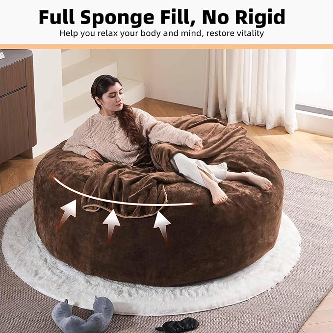 6FT,Oversized Bean Bag Chairs for Adults,Giant beanbag with Filler Included，Fluffy Memory Foam,Soft and Comfy Corduroy Fabric,Gaming Chairs Suitable for Living Room and Bedroom (Coffee Color, 6 Foot)-Ruum Studio Home