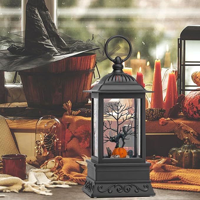 Halloween Snow Globe Black Cat Lantern, Glitter Lighted Snow Globes Halloween Decorations for Home, Light Up Snowglobe Halloween Décor-Ruum Studio Home