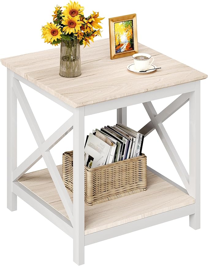 ChooChoo End Table, 24 Inch End Table with 2-Tier Storage Shelf, Side Table for Living Room, Wood Nightstand for Bedroom, Office, Oak-Ruum Studio Home