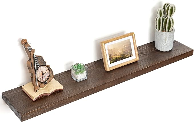 Floating Shelves for Wall Decor, 8 Inch Deep Rustic Solid Elm Wood Floating Shelves Wall Mounted, Wall Shelves with Invisible Bracket for Living Room Bathroom Bedroom Kitchen, 40 Inch Set of 1, Walnut-Ruum Studio Home