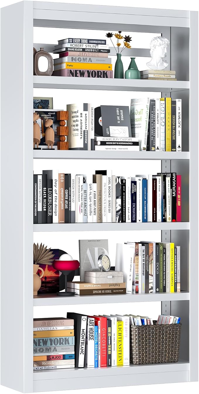 Bookcase, 5-Shelf Industrial Bookshelf, Large Storage Space, Adjustable Bookshelves, Perfect for Living Room, Home Office, Garage, Ideal for WFH Essentials & Home Office Upgrade-Ruum Studio Home