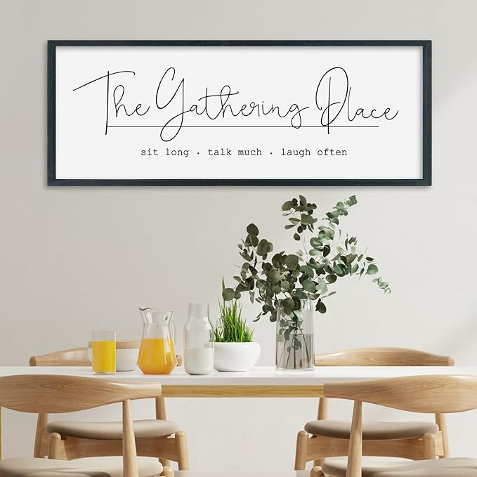SRSZHIYUE The Gathering Place Sign Wall Decor Art 40"×15" for Large Kitchen Dining Room Wood Framed Wall Hanging (Black)-Ruum Studio Home