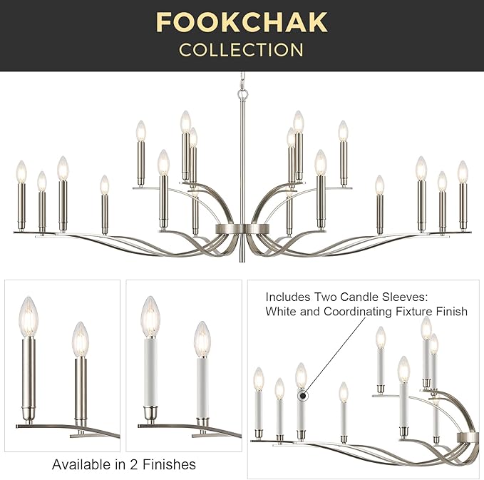 18 Light Nickel Living Room Chandelier High Ceiling Foyer Candle Chandelier Large Modern 59in Metal Chandeliers Hanging Light for Master Bedroom Dining Room Light Fixture Over Table-Ruum Studio Home