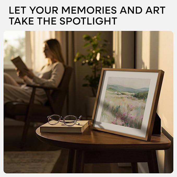 Homeforia 10x10 Picture Frame Bronze, High End Metal 10 by 10 Square Brass Frames with Mat 8 x 8 Photo, 10x10 Poster Frame Matted to 8x8 Art, Wall or Tabletop Frame, Tempered Glass, Wall Kit, Set of 1-Ruum Studio Home