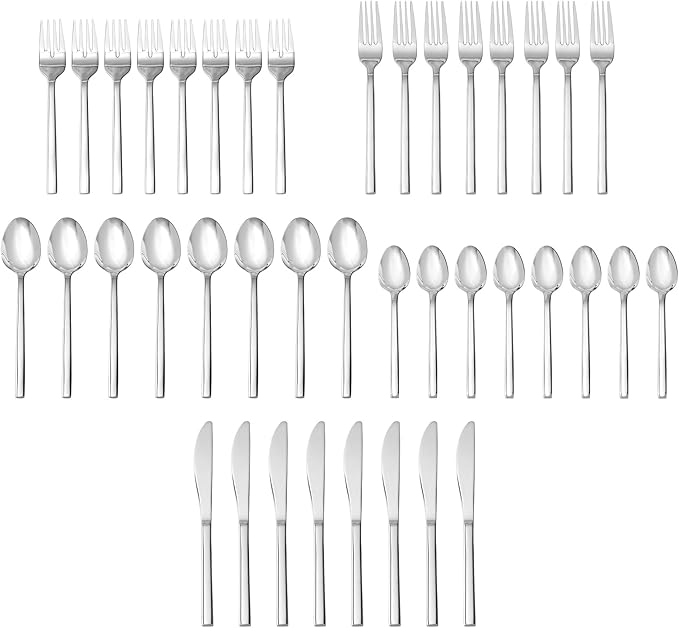 Fortessa Arezzo 18/10 Stainless Steel Flatware, 40 Piece Place Setting (Service for 8), Silver-Ruum Studio Home