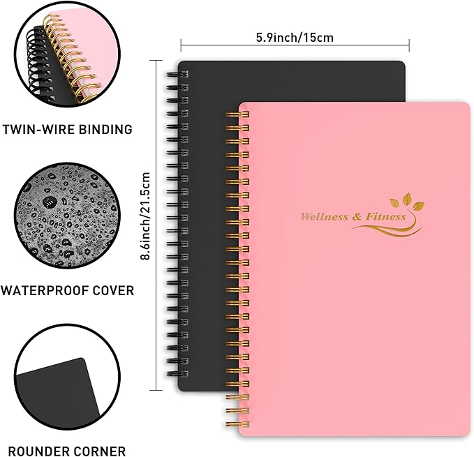 Wellness Planner & Fitness Log - Daily Diet & Health Journal with Weight Loss, Wellness Journal Notebook for Tracking Fitness, Sleep, Nutrition, Meal, Habits, A5(5.8 x 8.6 inch) (Pink)-Ruum Studio Home