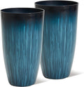 Worth Garden 23.5" H. Large Plastic Planters - Set of 2 Gradient Blue Glossy Smooth Finish - Tall Plant Pots for Indoor & Outdoor Use - Decorative Lightweight Flower Pot for Front Porch, Patio, Deck-Ruum Studio Home