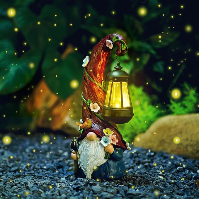 Gnome Garden Decor Statue Solar Gnomes Decorations for Yard with Lantern Light Outdoor Decorations for Patio Mom Gift-Ruum Studio Home