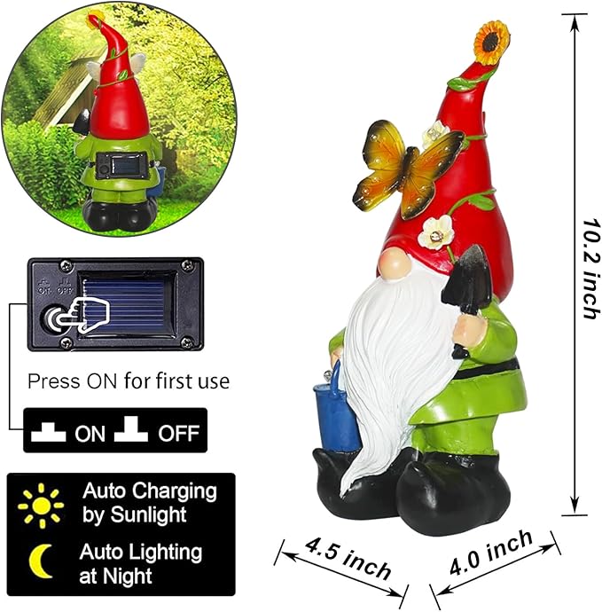 Gnomes Garden Statues Decor, Solar Waterproof Large Gnome with LED Lights Funny Garden Sculptures Outdoor Patio Yard Decorations Lawn Ornaments Gifts for Women Mom-Ruum Studio Home