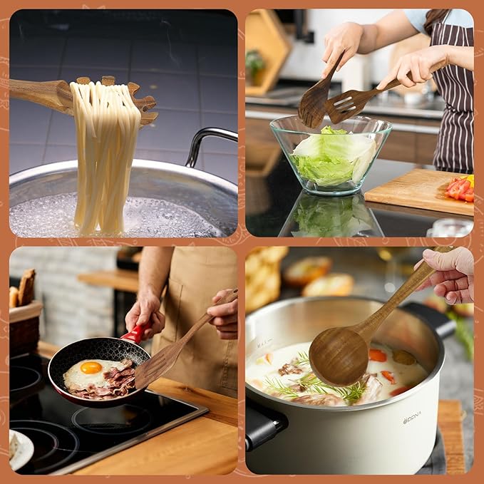 comfoyar Teak Wooden Spoons for Cooking, 7 Pieces Kitchen Cooking Utenails Set with Spatula and Ladle, Heat Resistant Kitchen Cookware for Nonstick Pan-Ruum Studio Home