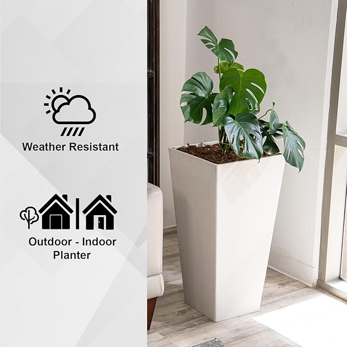 XBrand Modern 28-Inch Square Planter, Modern Tapered Planter Perfect for Indoor & Outdoor, Patio Décor, Set of 2-Ruum Studio Home
