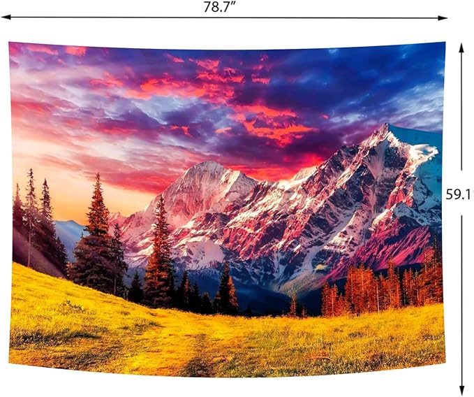 Delur Mountain Tapestry Sunset Forest Tree Nature Tapestry Wall Hanging Sunrise Psychedelic Scenic Landscape Headboard for Bedroom Living Room Home Decor (59.1" x 78.7")-Ruum Studio Home