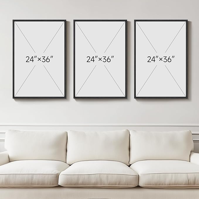 Large Framed Blue Abstract Landscape Wall Art for Living Room, 3 Piece Bright Pastel Canvas Prints Paintings, Modern Minimalist Artwork Watercolor Pictures for Bedroom, Hallway Wall Decor 24x36 In-Ruum Studio Home