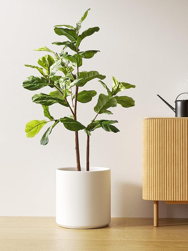 LE TAUCI 12 Inch Pot for Plants, Ceramic Large Planter for Indoor Plants, Mid-Century Modern Flower Pots with Drainage Hole and Removable Plug, White-Ruum Studio Home