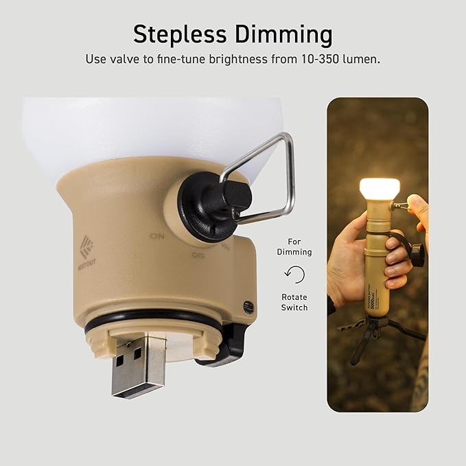 ELECOM NESTOUT Outdoor Camping LED Lantern w/ Mini Tripod, Dimmable USB Powered Soft LED Light, IP44 Water Dust Resistant, 10-350 Lumen, Portable Lamp for NESTOUT Power Bank, Beige (LAMP-1)-Ruum Studio Home