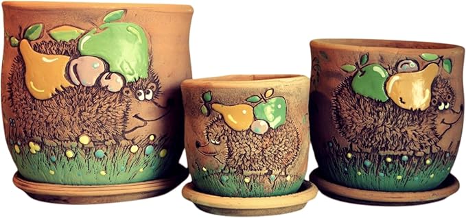 Ceramic Pot with Drainage Hole and Saucer, Plant Pots, Modern Decorative Planters for House Plants Indoor Flowers Plants, Cute Flower Pot - Gifts (Hedgehog (1.7 L))-Ruum Studio Home