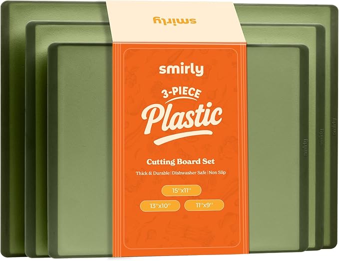 SMIRLY Plastic Cutting Board Set 3 Pieces, Non-Slip Dishwasher Safe Chopping Boards for Kitchen, Green-Ruum Studio Home