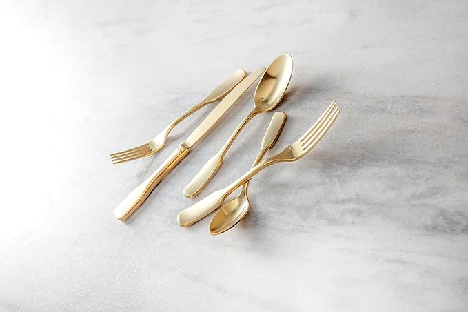 Fortessa Ashton 18/10 Stainless Steel, 20 Piece Flatware Set (Service for 4), Brushed Gold-Ruum Studio Home