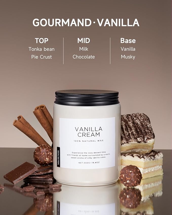 M&SENSE Vanilla Soy Candles, Large 2 Wick Jar Candle 19.4oz, 110 Hours Burning Time, 100% Natural Organic Soy Wax, Relaxing Aromatherapy Scented Candle, Housewarming Gift for Women and Men-Ruum Studio Home