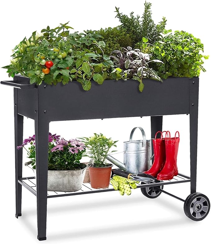 Raised Planter Box with Legs Outdoor Elevated Garden Bed On Wheels for Vegetables Flower Herb Patio-Ruum Studio Home