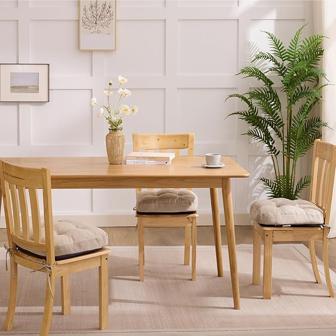 Chair Cushions, Foam Dining Chair Cushions, Tufted Indoor Chair Pads, Set of 6, Beige, 16.5” x 16.5” x 3.5”-Ruum Studio Home