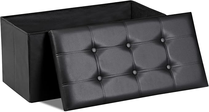 SUPER DEAL 30 inches Folding Ottoman with Storage, Bedroom Footrest Bench, Rectangle Sotrage Chest for Living Room Entryway, 30"x15"x15", 85L, Faux Leather, Black-Ruum Studio Home