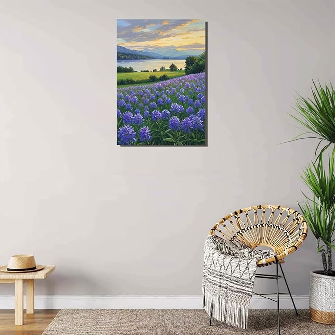 The lavender scenery all over the lake at sunset is suitable for posting in the living room bedroom office landscape poster wall painting-Ruum Studio Home