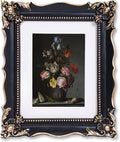 8x10 Vintage Picture Frame with Embossed Flower Design, Black Ornate Frame for 8x10 or 5x7 Pictures with White Mat, Hand-Crafted Resin Antique Frames for Tabletop & Wall Hanging, Home Decor (Black)-Ruum Studio Home