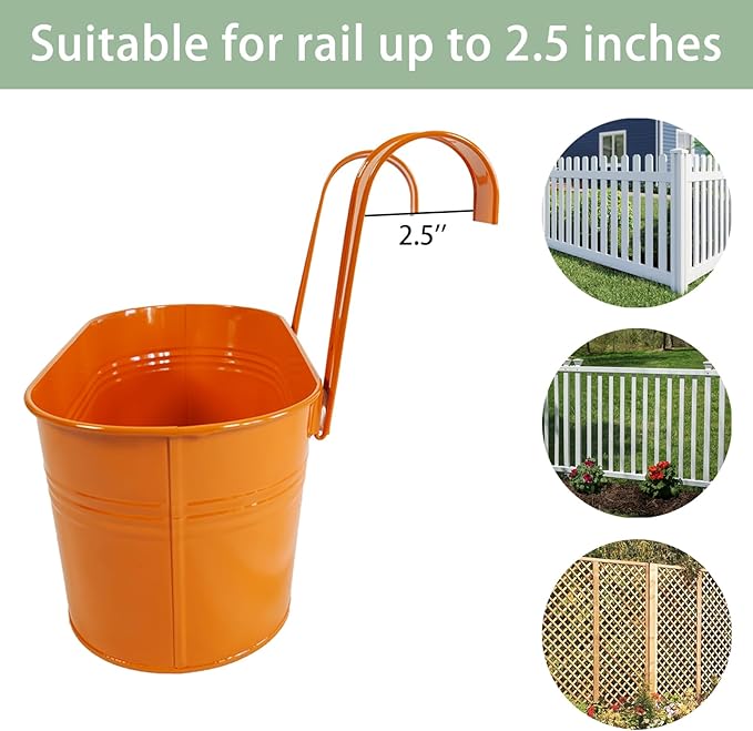 8 Pack Hanging Planters 10", Colorful Metal Bacony Railing Planter for Outdoor Decor, Countryside Fence Pot Flower Bucket for Rails Patio Garden, Plant Pot for Herb (Multi-Color, 8Pcs)-Ruum Studio Home