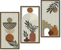 Putuo Decor Boho Wall Art Set of 3, Abstract Geometric Wooden Wall Decor, Mid-Century Modern Aesthetic Artwork with Arch, Vase & Botanical Design for Living Room, Bedroom, Office, 16.5 x 8.6 Inch-Ruum Studio Home
