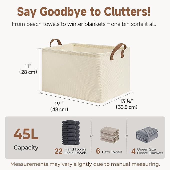 StorageWorks Storage Bins, Shelves Baskets for Organizing, 45L Extra Large Fabric Closet Organizers with Handles, Metal Frame, Beige（Texture）, 2-Pack-Ruum Studio Home
