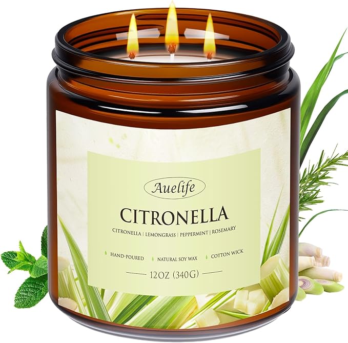 Auelife Citronella Candles Outdoor, 12oz Large 3-Wick Candle for Outside Patio Camping & Garden, Natural Soy Wax Citronella Candle for Summer Gift, Long Lasting for Indoor Home Scented, 50+ Hour Burn-Ruum Studio Home