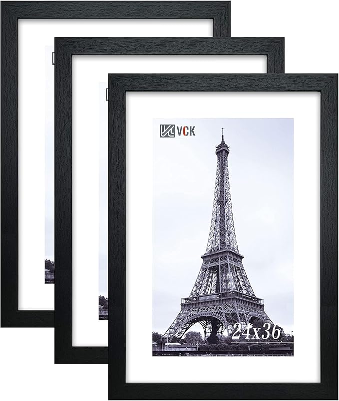 VCK 24x36 Solid Wood Poster Frames Black 3 Pack Picture Frame with Wall Mounting Hanging-Ruum Studio Home