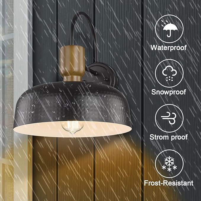 Outdoor Barn Light Gooseneck Barn Light, Farmhouse Exterior Wall Mount Light Vintage Wall Lighting Fixture Industrial Sconce Lantern for Porch, Entryway, Garage, Black, 1 Pack-Ruum Studio Home