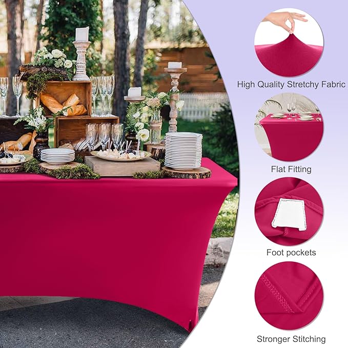ABCCANOPY 6 FT Spandex Table Cover Stretch Fitted Wrinkle Resistant Tablecloth Reuse for Rectangular Folding Table Patry Event Wedding Banquet Protector Magenta-Ruum Studio Home