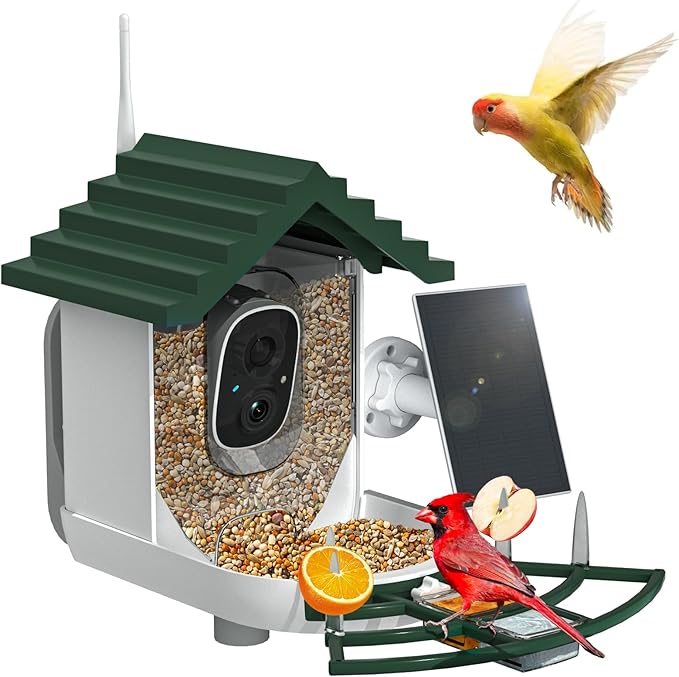 Smart Bird Feeder with Camera Solar Powered & AI Bi rd Identification, 2.4Ghz WiFi Bird feeders for Outdoors, 2K Live Video, Nstant Arrival Alerts - Best Gifts for Bi rd Lovers - Green-Ruum Studio Home