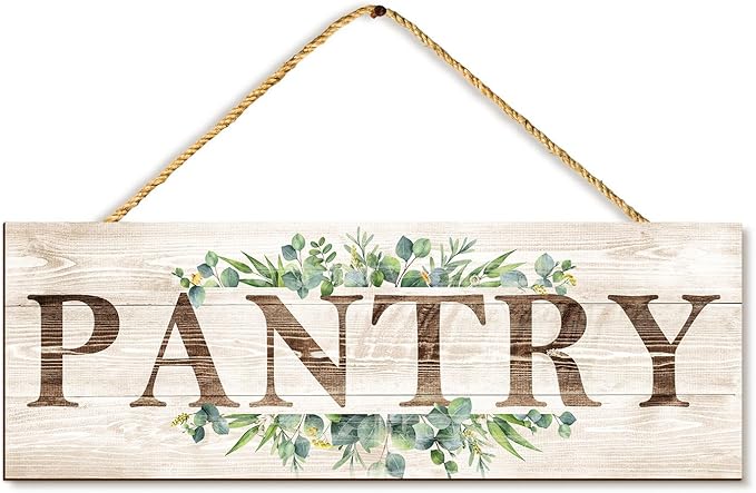 Pantry Sign Wall Decor, Pantry Wall Art with Plant Print, Rustic Farmhouse Wall Hanging Plaque Home Kitchen Decorative Pantry, 4.7 x 13.7 inches-Ruum Studio Home