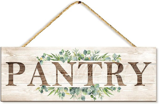 Pantry Sign Wall Decor, Pantry Wall Art with Plant Print, Rustic Farmhouse Wall Hanging Plaque Home Kitchen Decorative Pantry, 4.7 x 13.7 inches-Ruum Studio Home