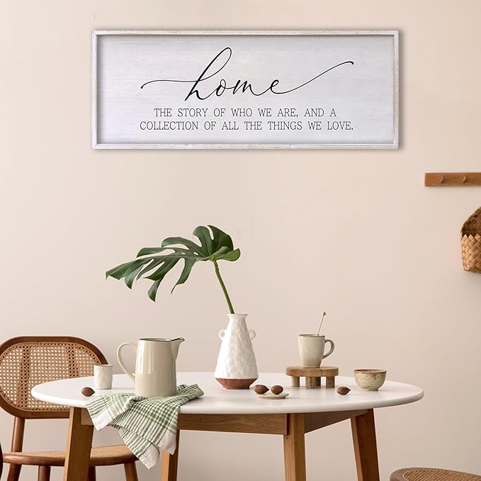 Home The Story of Who We Are Sign Farmhouse Family Wall Decor 32x12 Inch Plaque Wood Framed Art for Hanging (White)-Ruum Studio Home