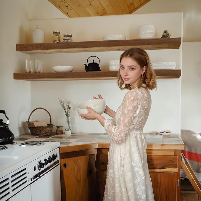 IAE Walnut Floating Wall Shelves 48 inch, Bathroom Shelves Wall Mounted,Invisible Shelves Floating Kitchen Shelves,Wooden Wall Shelves with Brackets for Living Room Wall Mounted,Easy Install,Set of 2-Ruum Studio Home