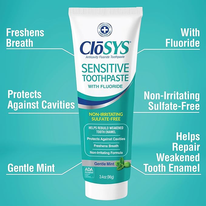 CloSYS Fluoride Toothpaste, 3.4 Ounce, Travel Size, Gentle Mint, TSA Compliant, Whitening, Enamel Protection, Sulfate Free-Ruum Studio Home