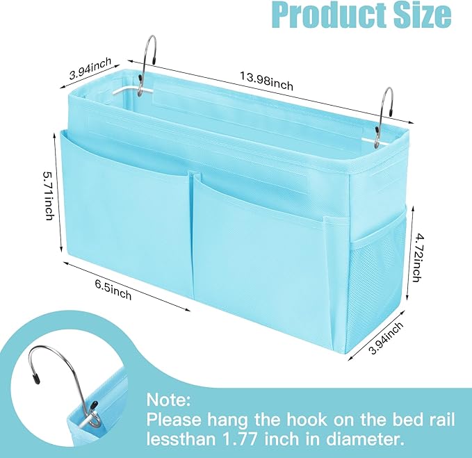 Bedside Caddy Organizer with Fixed Straps, Bunk Bed Caddy ideal for Home, Bunk Bed, Dorm, Hospital, Crib, Versatile Bedside Storage Solution (Blue)-Ruum Studio Home