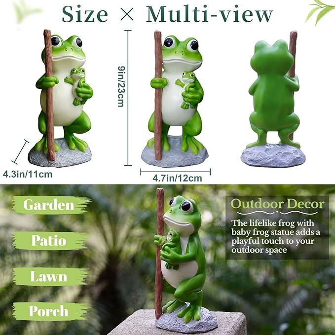 Frog Statue Garden Decor, Resin Mother and Baby Frog Figurines Outdoor Decorations, Frog Decor for Yard Art Porch Lawn Ornaments, Unique Housewarming Gifts-Ruum Studio Home