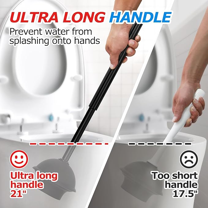 2Pack 2 in 1 Toilet Brush and Plunger Set, Extended Handle Plunger,Toilet Bowl Brush Plunger Set,Clean Gloves,Cleaning Tools,Cleaning Brush,Cleaning Supplies,Toilet Brush Plunger Combo,Black-Ruum Studio Home