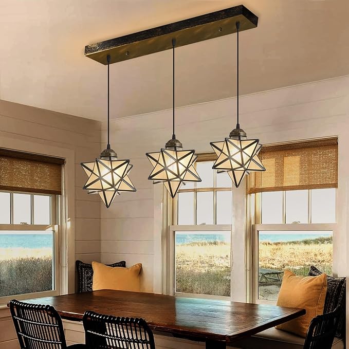 Farmhouse Frosted White Glass Chandelier 3 Lights Star Pendant Lights for Dining Table Kitchen Island Modern Ceiling Hanging Lights Included LED Warm Light Bulbs Oiled Bronze-Ruum Studio Home