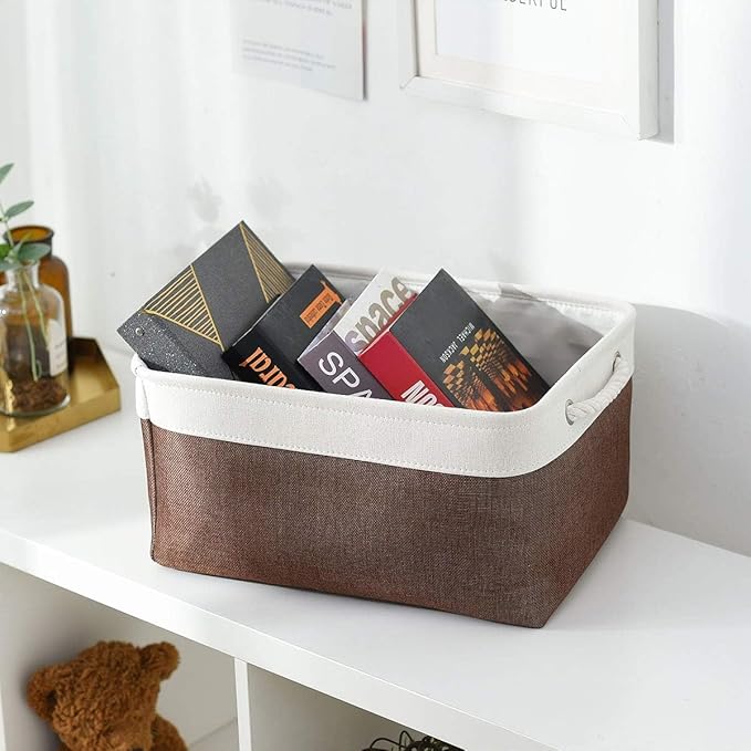 Organization and Storage Basket for Organizing - 16x12x8 inch Large 4 Pack Fabric Storage Cube Collapsible Storage Bins for Shelves, Storage Box for Cloth Books Canvas(White & Flaxen)-Ruum Studio Home
